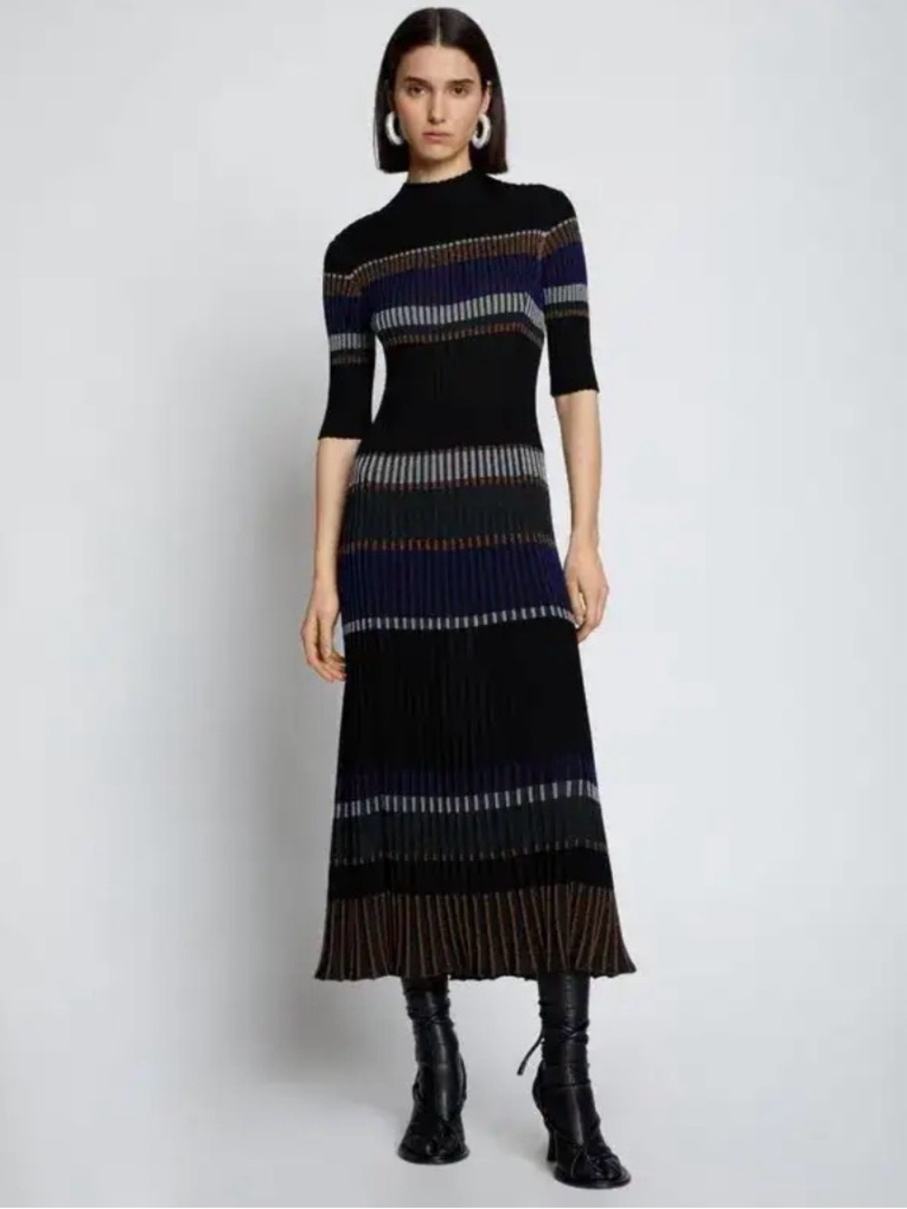 Proenza Schouler Black Striped Maxi Dress with Blue and Brown Accents